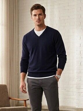 United Colors Of Benetton Men's Navy V‑Neck Sweater